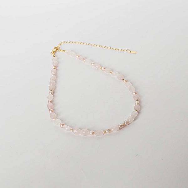Choker rosa rosinha perolas