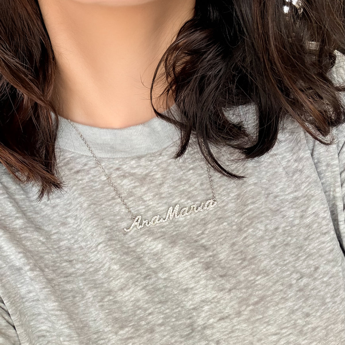 Colar nome personalizado zirconia prateado