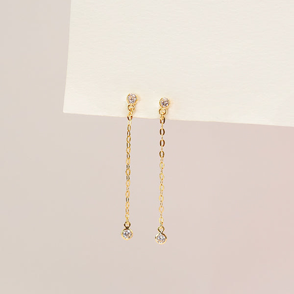 Brinco Fio duas zirconias dourado