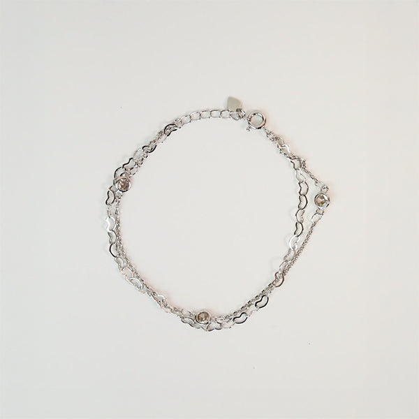 Pulseira dupla corações prateada