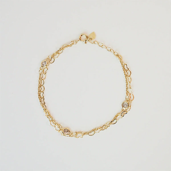 Pulseira dupla corações dourada