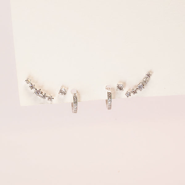Kit de brincos zirconias prateado