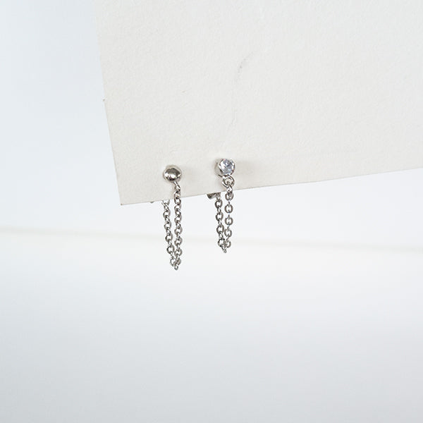 Kit brinco corrente e brinco corrente zirconia prateada - margê atelier