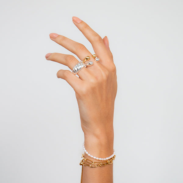 Anel onda ajustável prateado - margê atelier