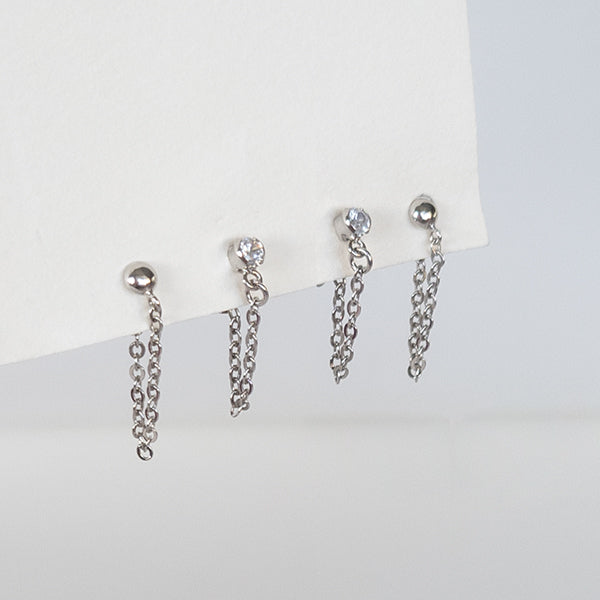 Kit brinco corrente e brinco corrente zirconia prateada - margê atelier