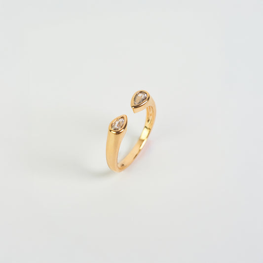 Anel gota dupla zirconia dourado - margê atelier