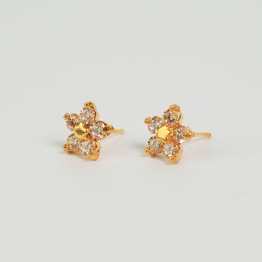 Brinco florido zirconia amarela dourado - margê atelier