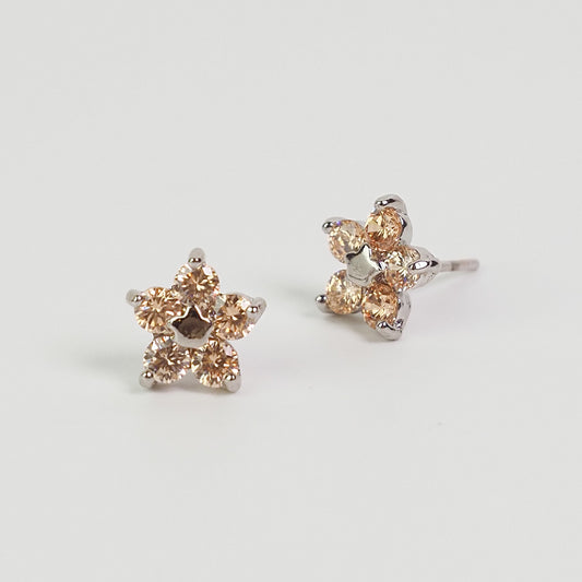 Brinco florido zirconia amarela prateado - margê atelier