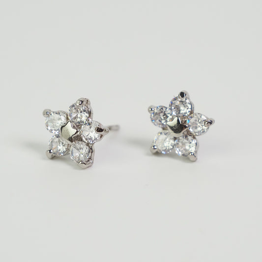 Brinco florido zirconia prateado - margê atelier