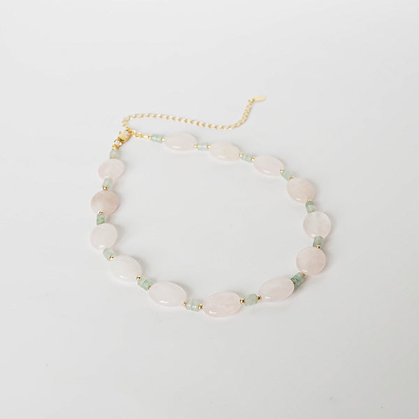 Choker pedras oval verde rosa