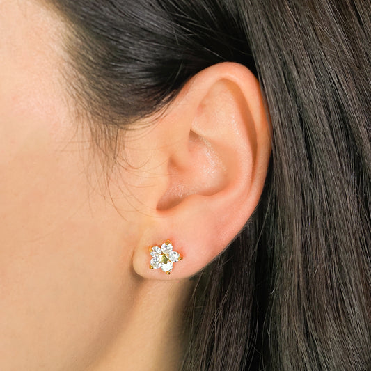 Brinco florido zirconia dourado - margê atelier