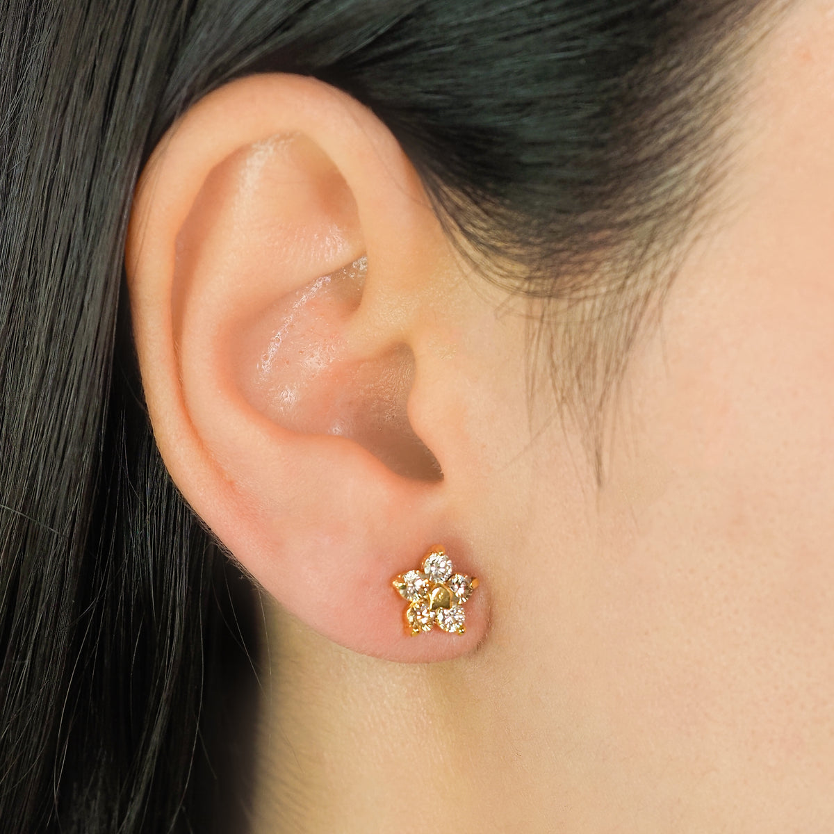 Brinco florido zirconia amarela dourado - margê atelier
