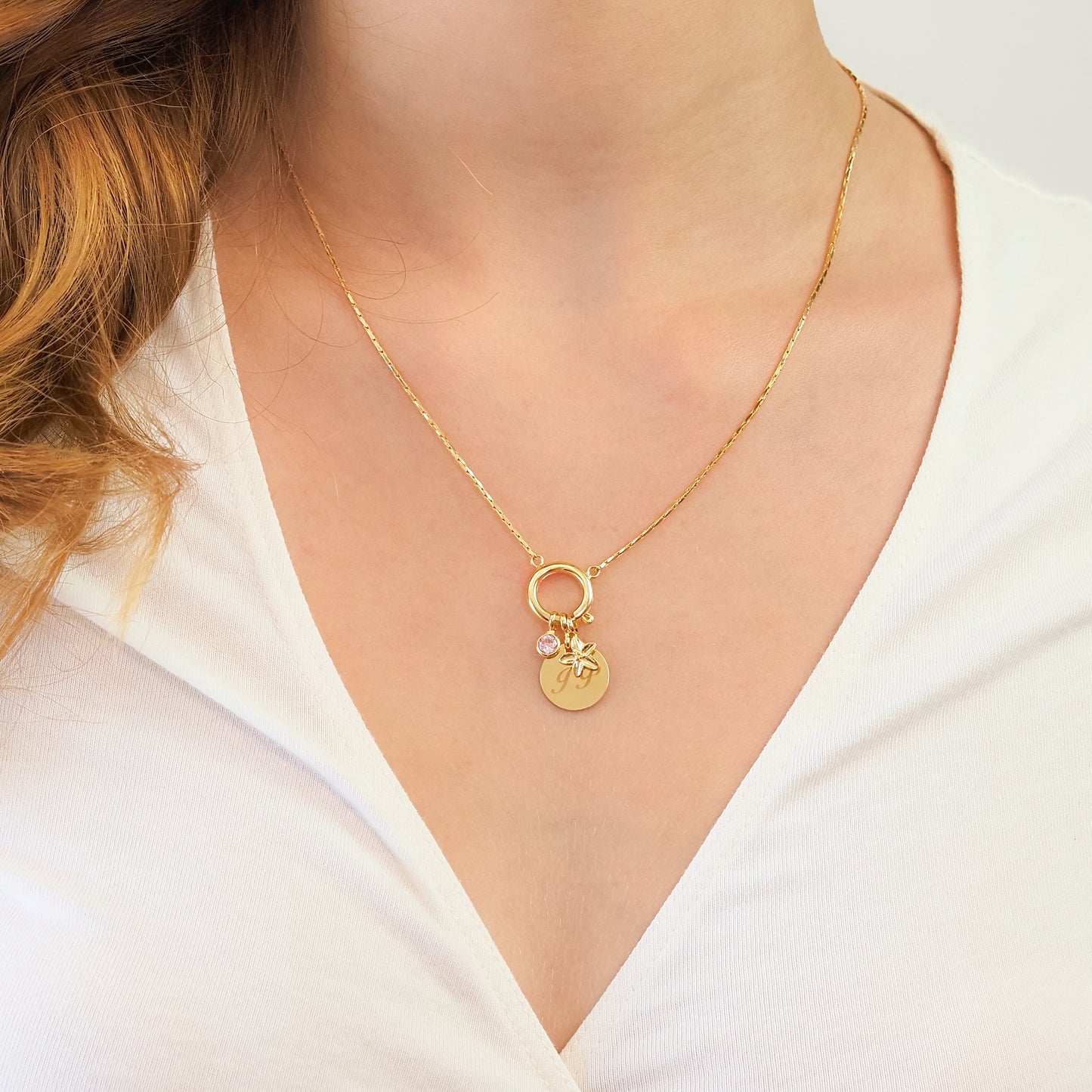 Charm zirconia rosa dourado