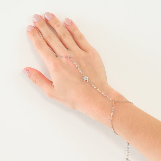 Handchain flor de hibisco prateado