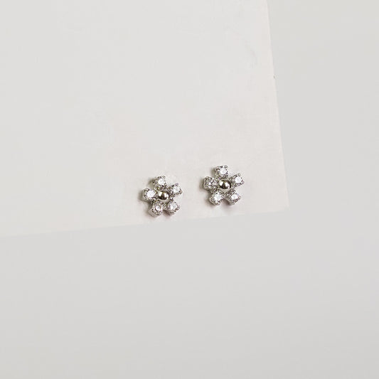 Brinco flor zirconia prateada