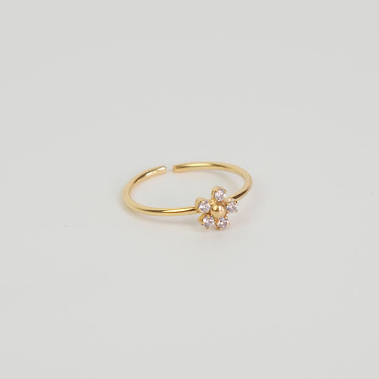 Anel flor zirconia dourado