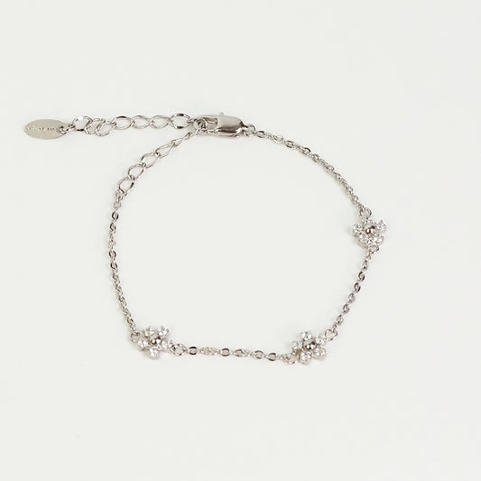 Pulseira flor zirconia prateada
