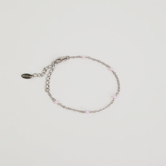 Pulseira pedrinhas rosa prateado