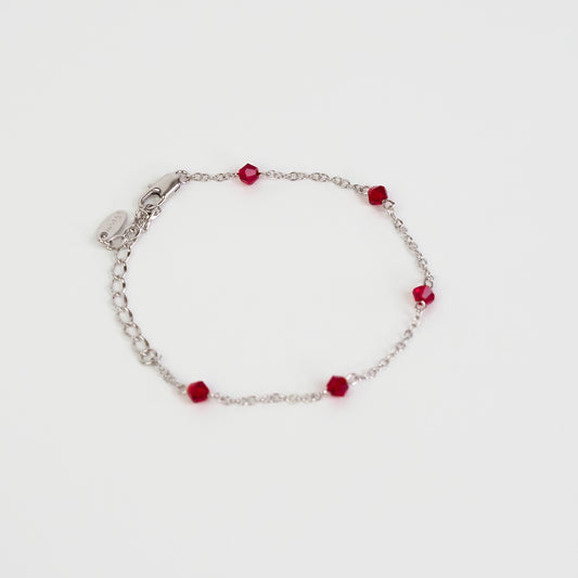 Pulseira pedrinhas vermelhas prateado