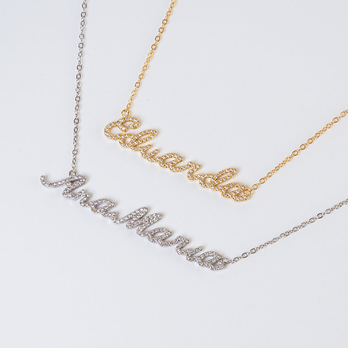 Colar nome personalizado zirconia prateado
