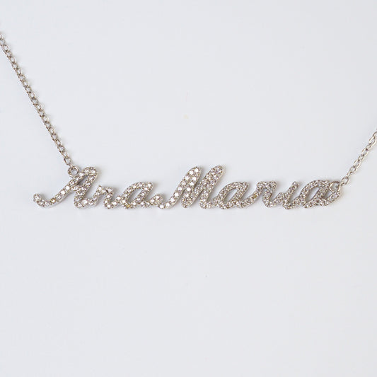 Colar nome personalizado zirconia prateado - margê atelier