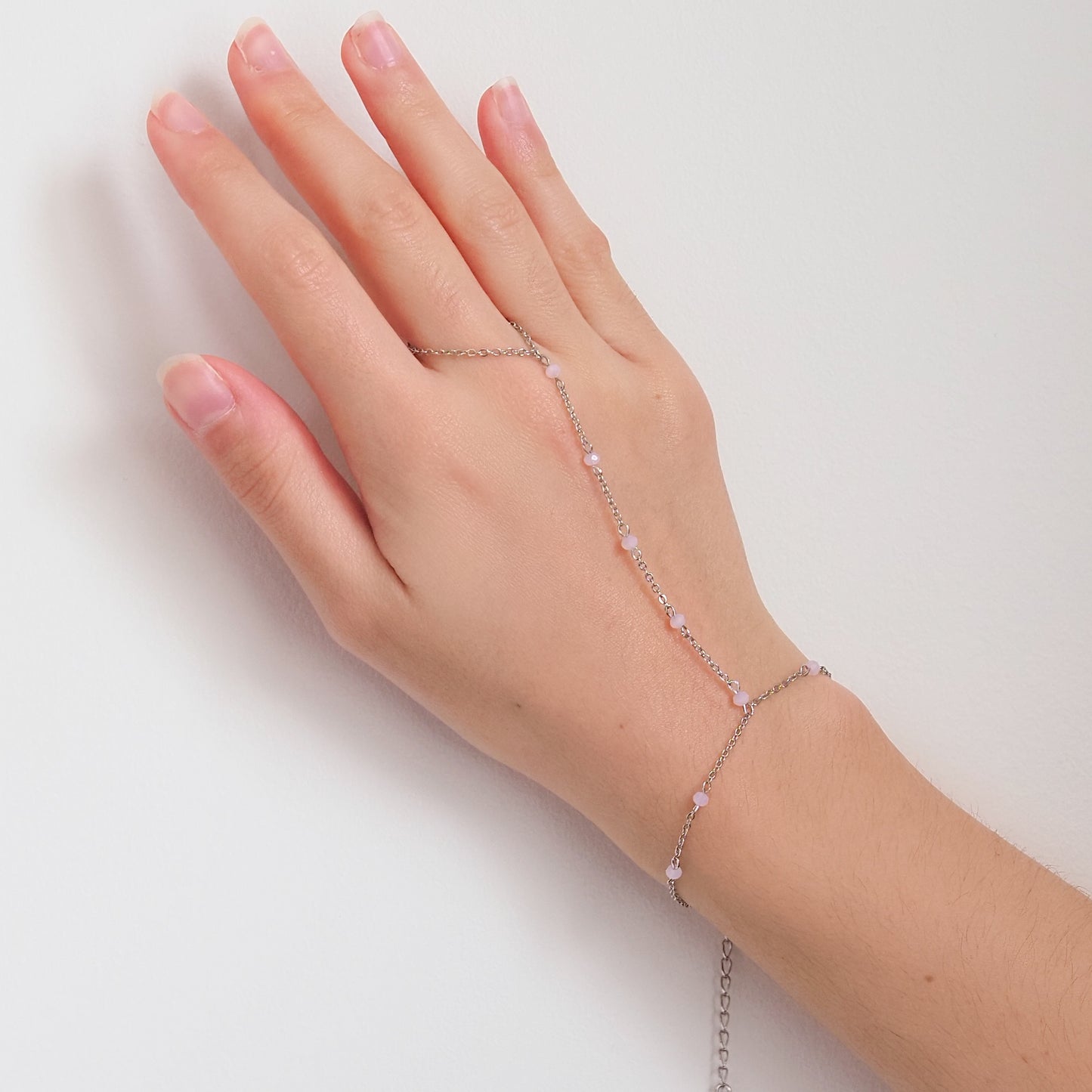 Handchain pedrinhas rosa prateado