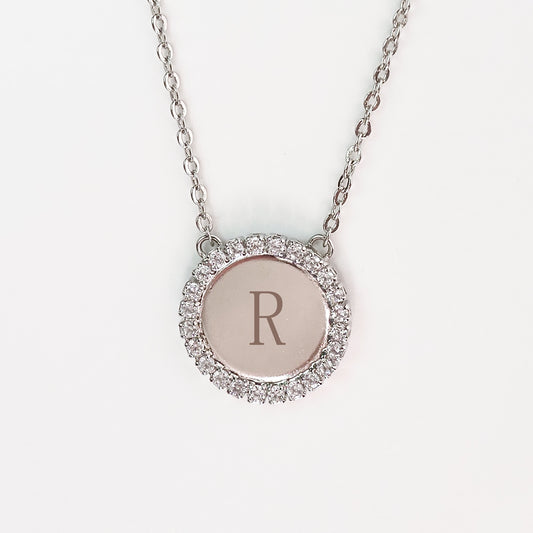 Colar Medalha Inicial zirconia prateada