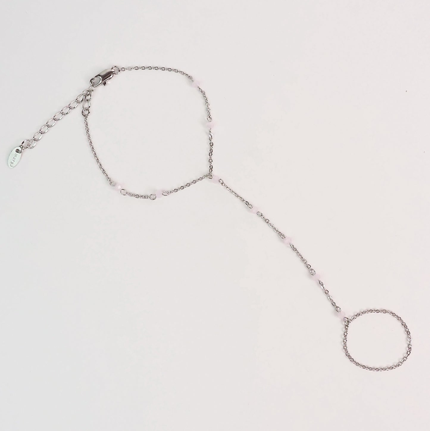 Handchain pedrinhas rosa prateado