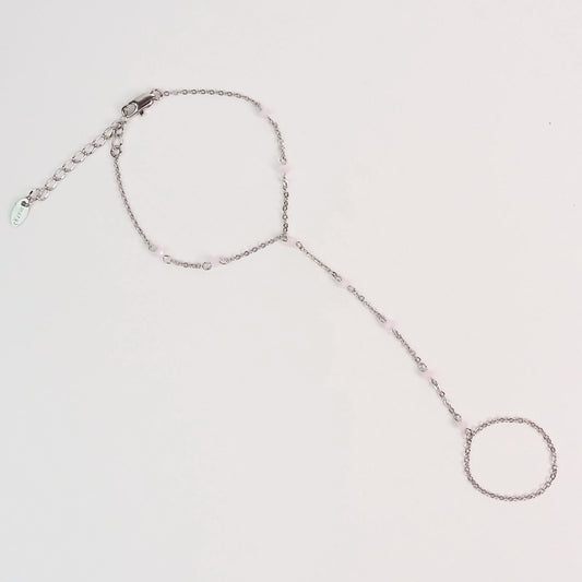 Handchain pedrinhas rosa prateado