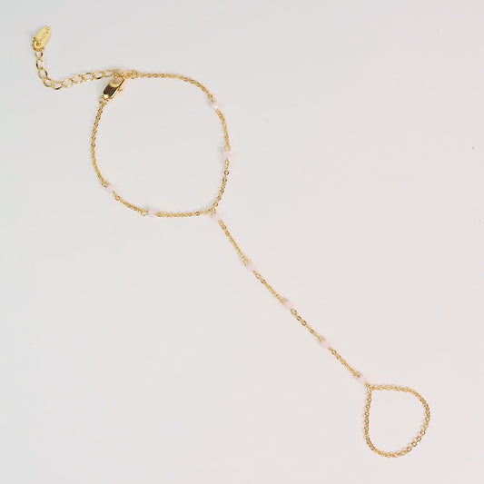 Handchain pedrinhas rosa dourado