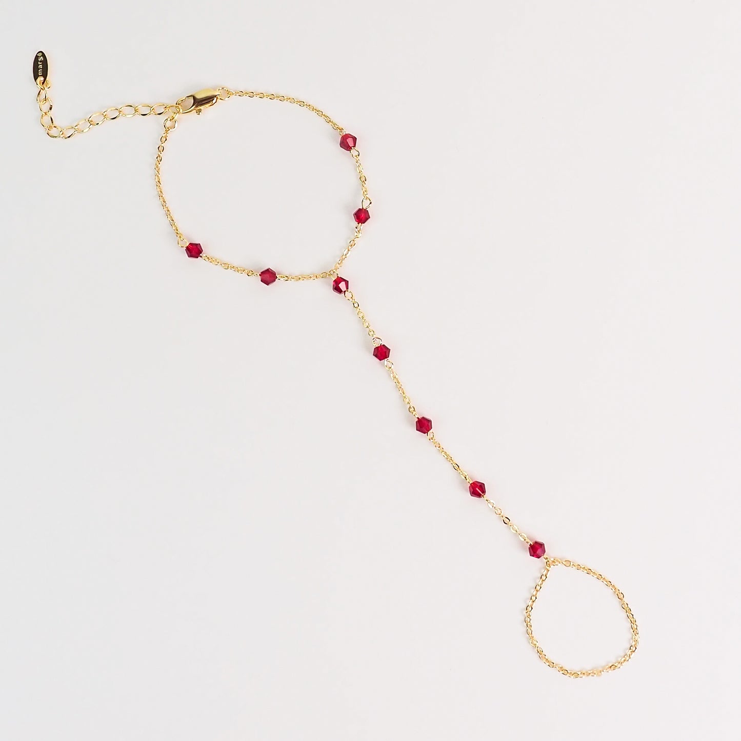 Handchain pedrinhas vermelhas dourado