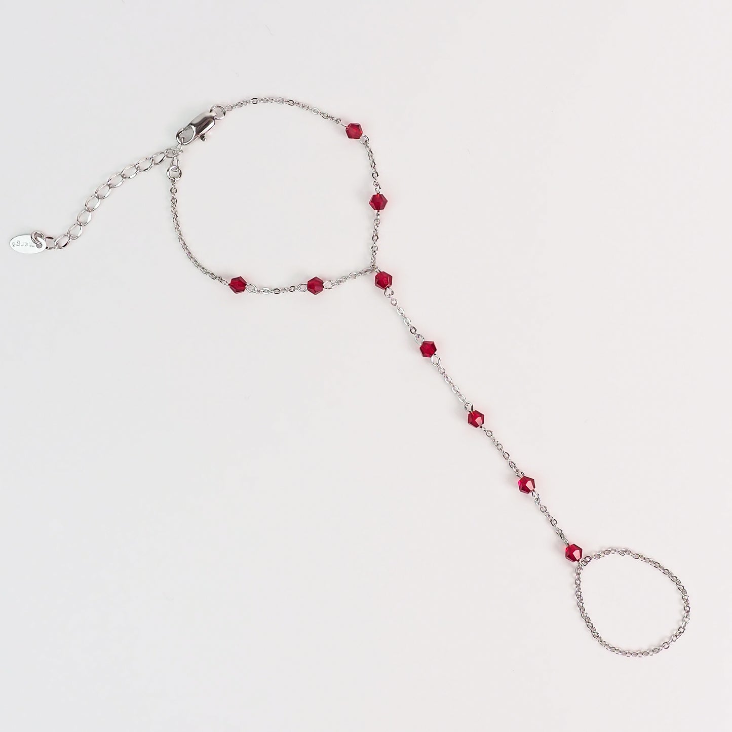 Handchain pedrinhas vermelhas prateado