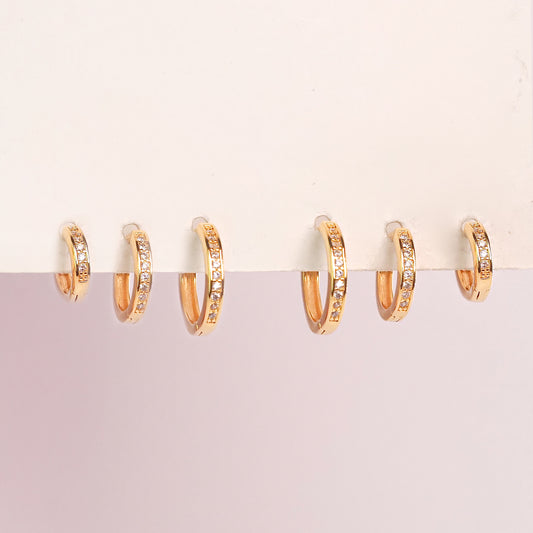 Trio de Argolas zirconias dourado - margê atelier