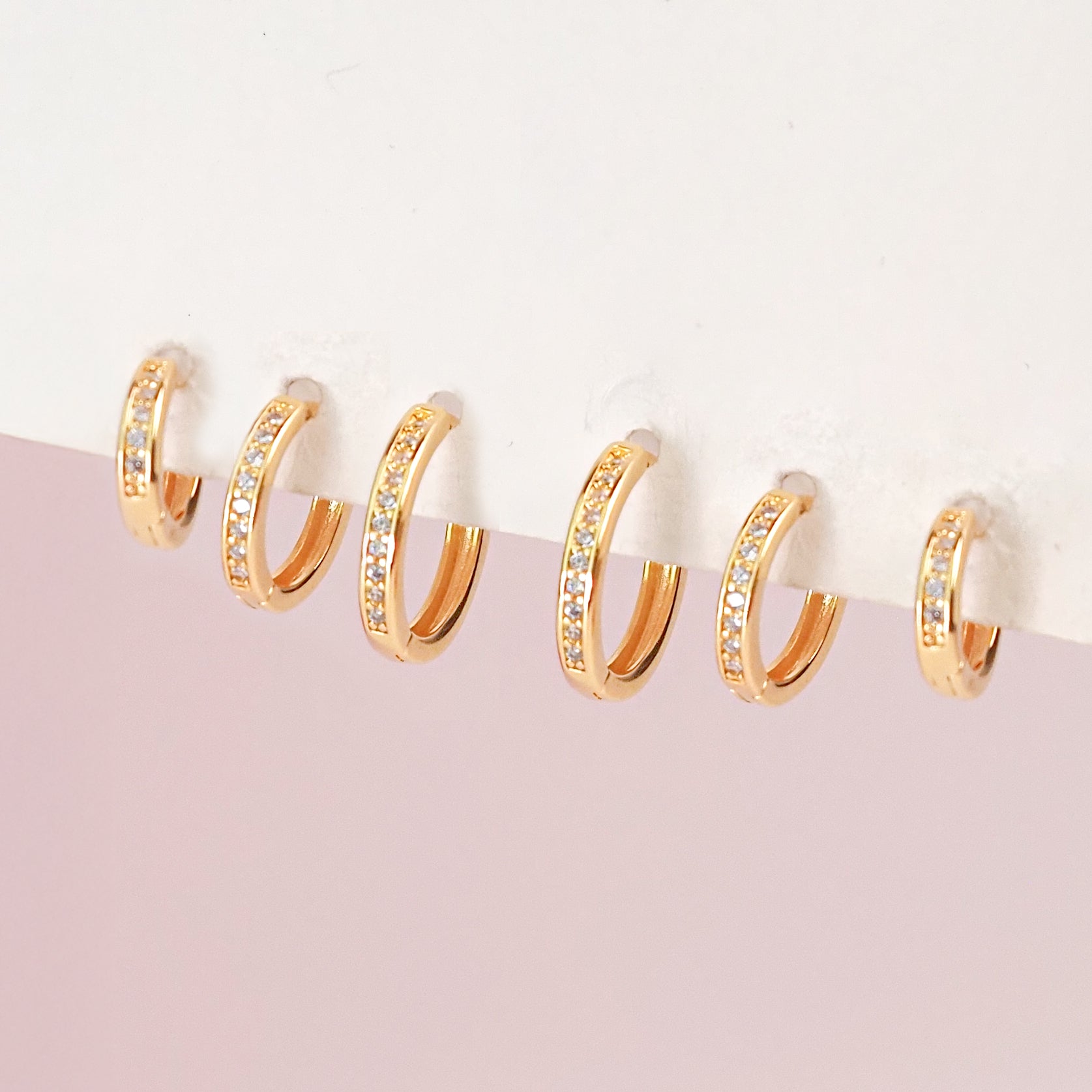 Trio de Argolas zirconias dourado - margê atelier