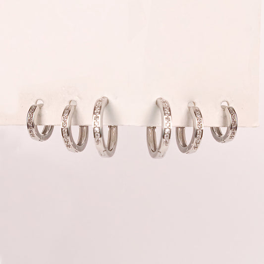 Trio de Argolas zirconias prateado - margê atelier