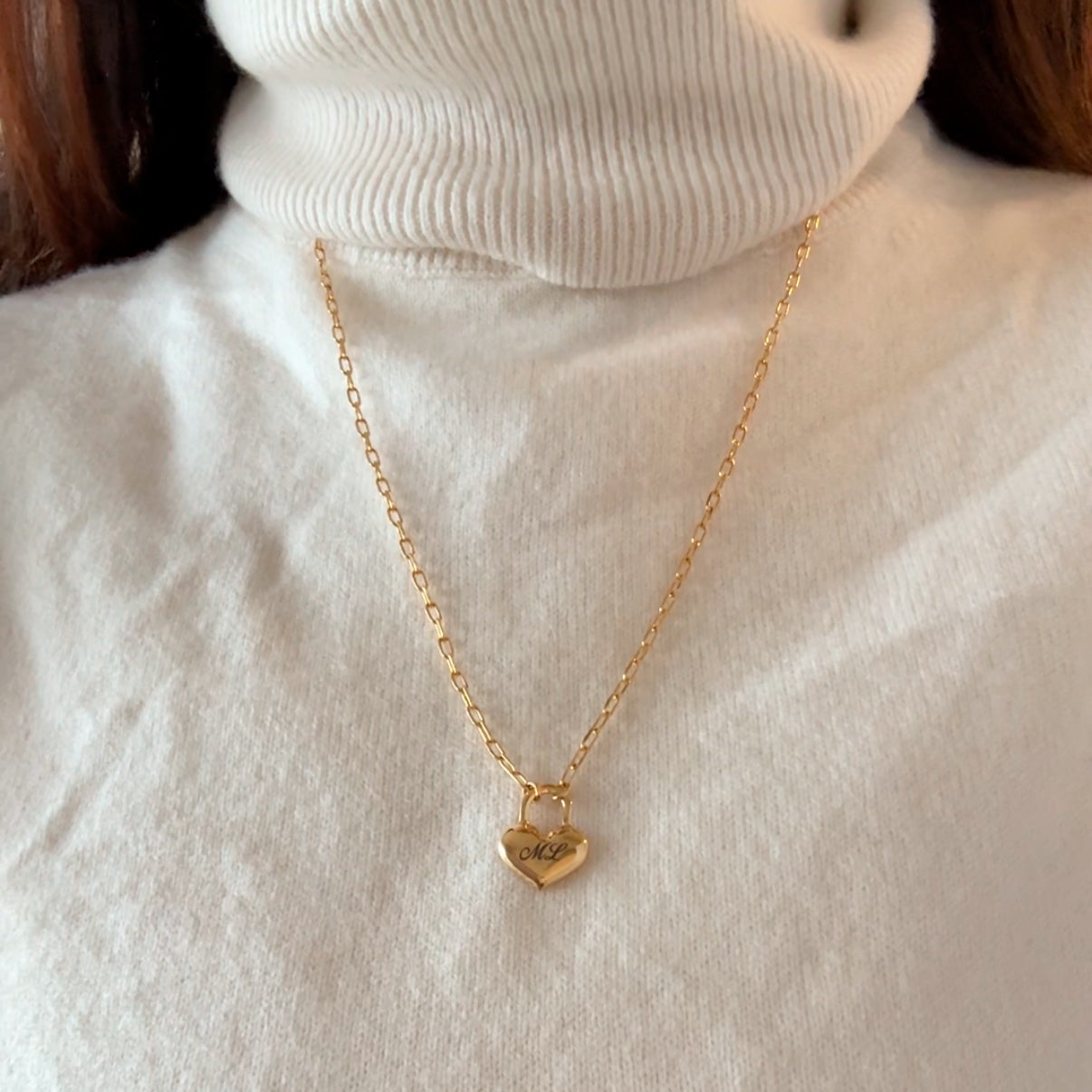 Colar coração cadeado inicial dourado - margê atelier