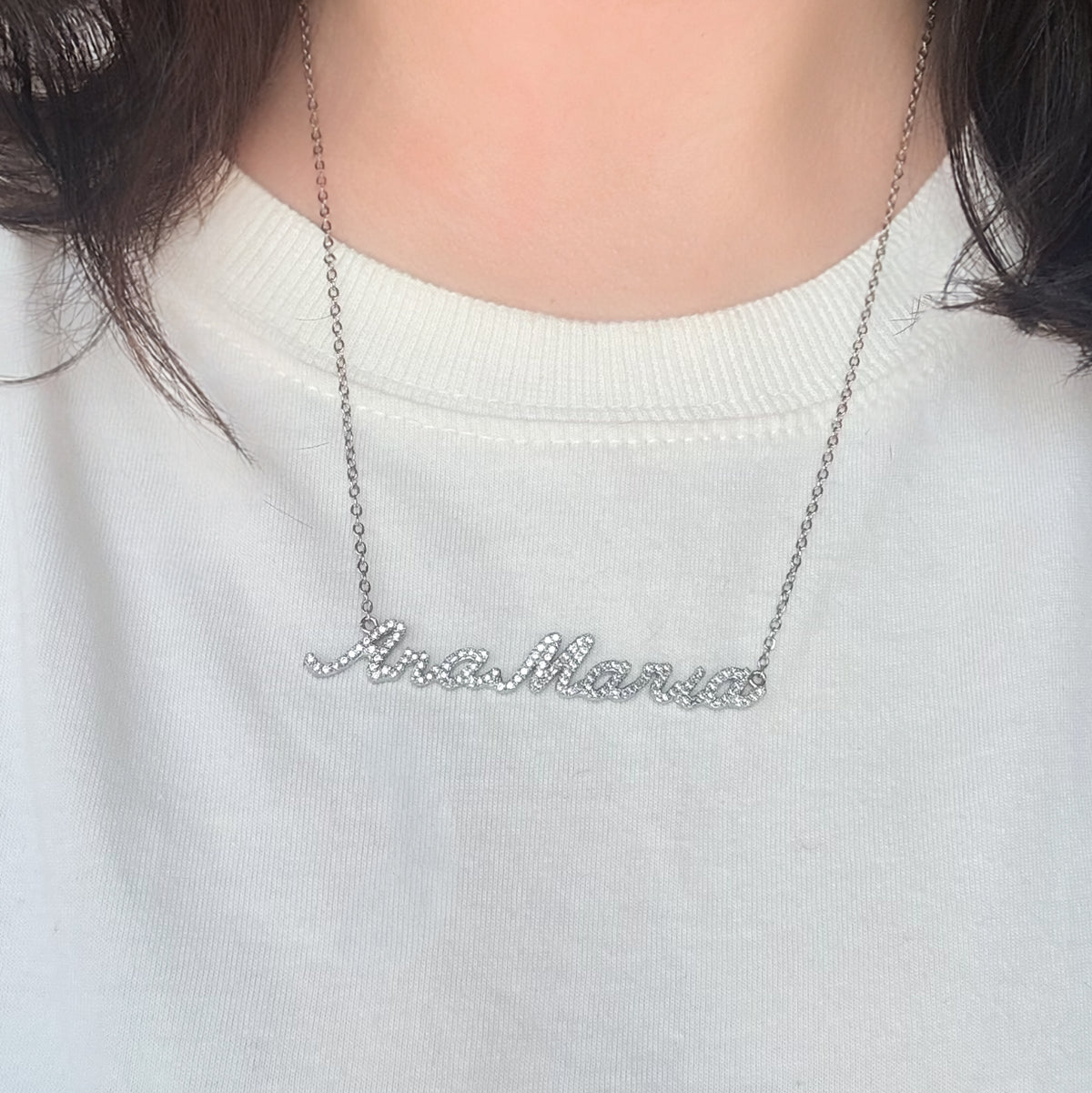 Colar nome personalizado zirconia prateado