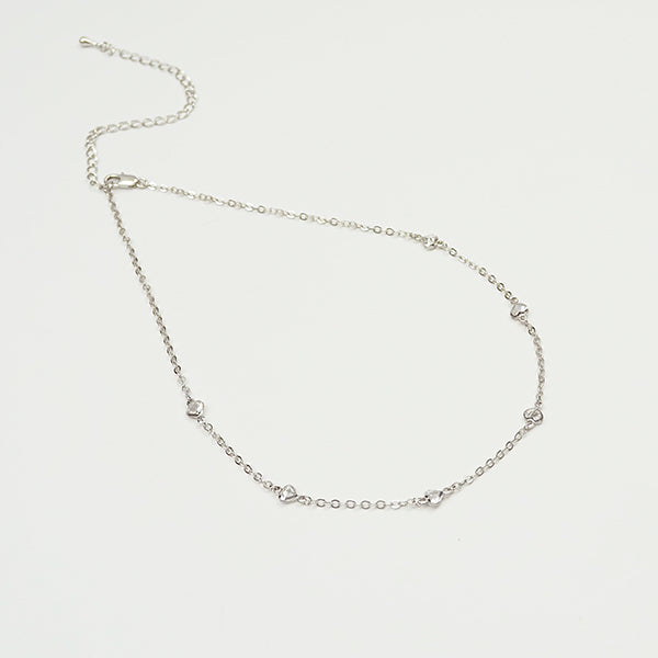 Choker zirconia coração prateada