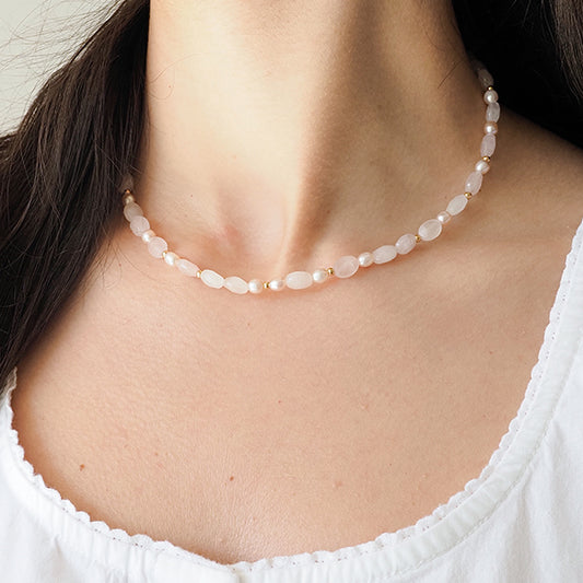 Choker rosa rosinha perolas