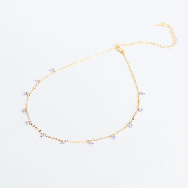 Choker zirconia lilás dourada