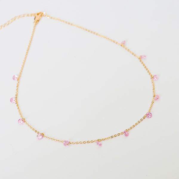 Choker zirconia rosa dourado