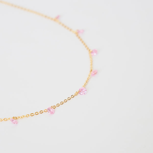 Choker zirconia rosa dourado