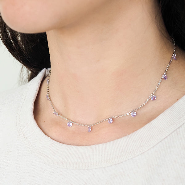 Choker zirconia lilás prateada