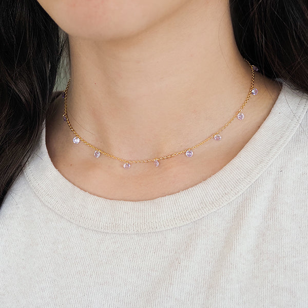 Choker zirconia lilás dourada