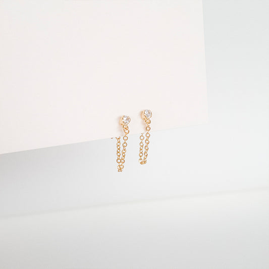 Brinco corrente zirconia dourado - margê atelier