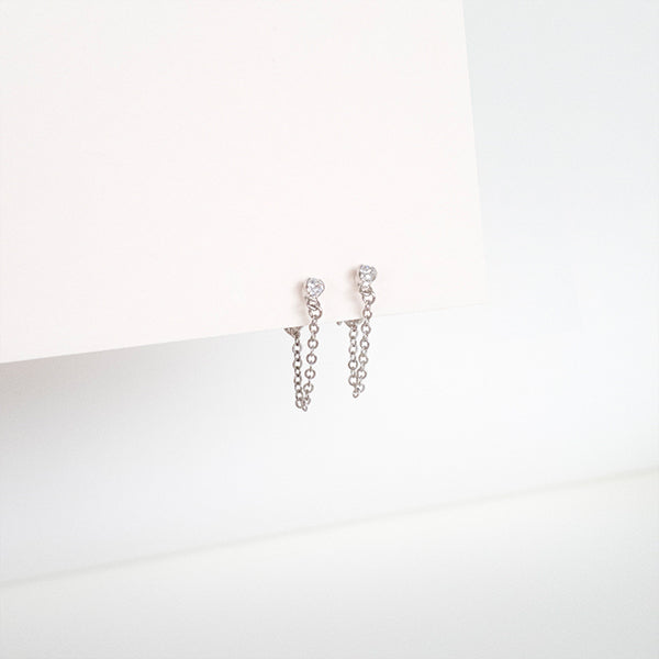 Brinco corrente zirconia prateado - margê atelier