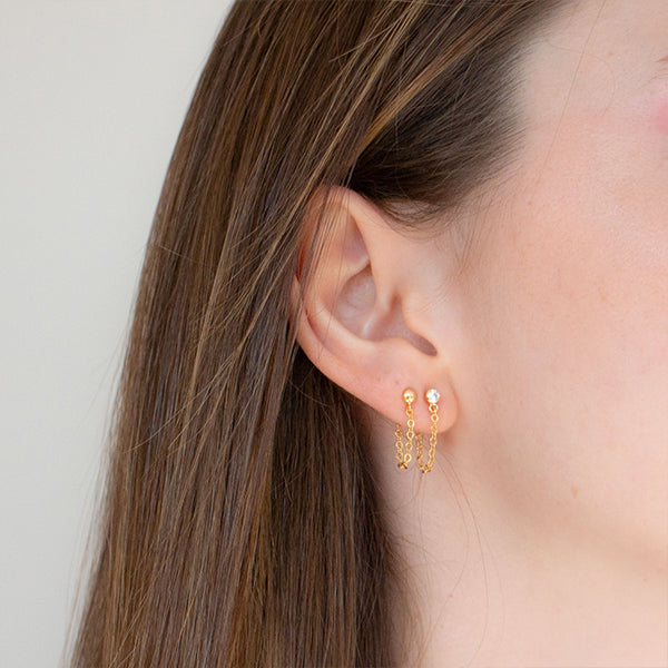 Brinco corrente zirconia dourado - margê atelier